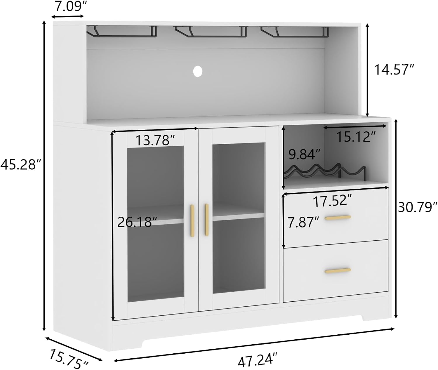 Bar Cabinet for Home with LED Light, Coffee Bar Cabinet with Wine & Glass Rack, Wine Cabinets with Storage Cabinet &Drawers, Modern Liquor Cabinets for Kitchen, Living Room, Dining Room (White)