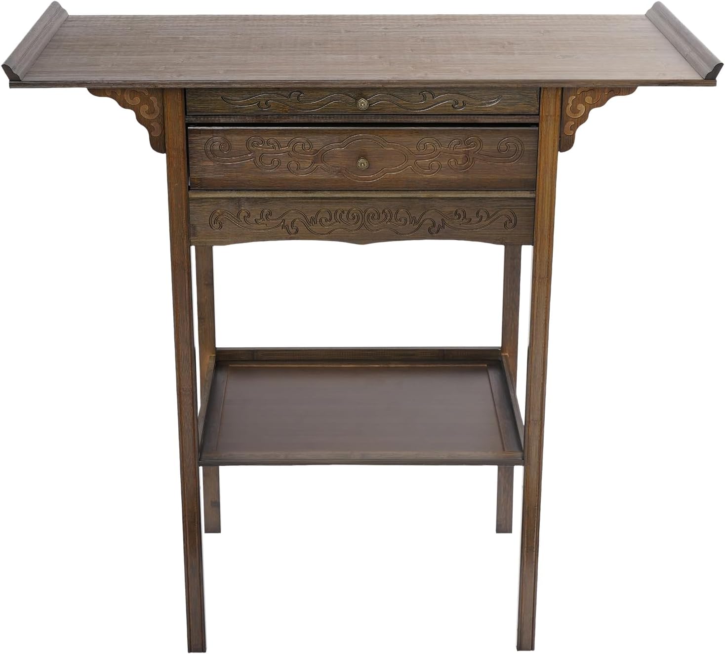 Free Standing Altar Table, Retro Chinese Meditation Table Bamboo Altar Table with Storage & Drawers Prayer Shrine Desk for Home Shrines Ancestral Halls Temples