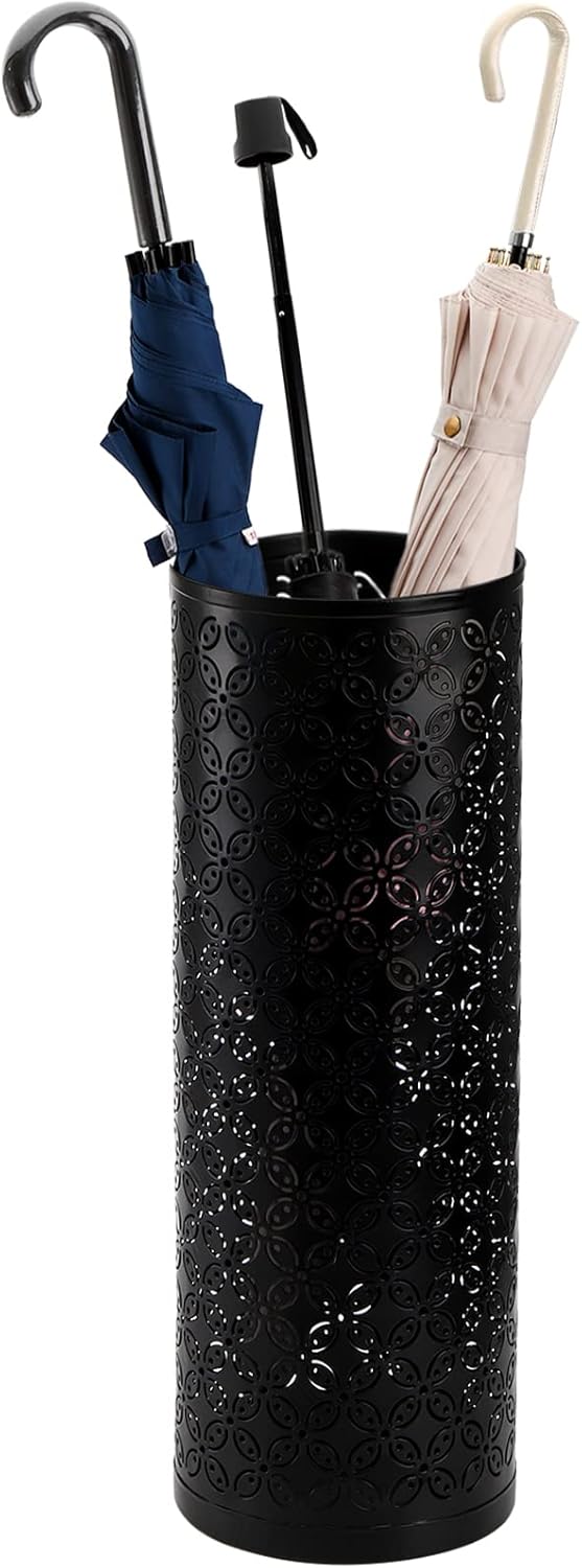Hacaroa Metal Round Umbrella Stand Rack, Free Standing Umbrella Holder Bin, Canes Walking Sticks Holder for Entryway, Home, Office, Black