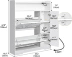 Artswish Narrow Shoe Cabinet with Flip Drawers & Power Outlet, Wooden Shoe Storage Cabinet with Side Cabinet & Adjustable Shelves, Shoe Rack with Drawers for Entryway, Hallway, White