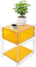 Acrylic Side Table for Living Room, Acrylic Nightstand for Bedroom, Sturdy Coffee Table Accent Furniture for Home, Apartment, Teens & Adults (Orange)