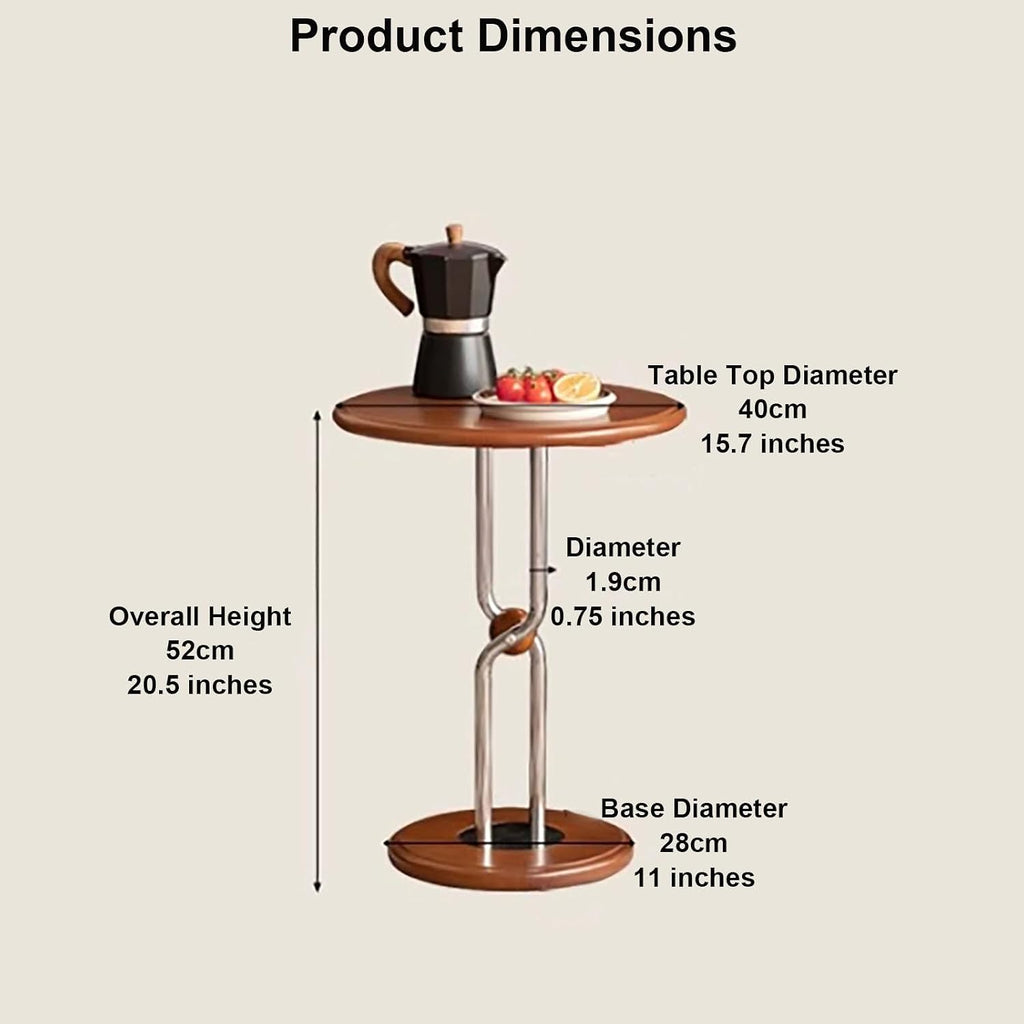 Chinese retro style solid wood Round Sofa Side Table,Bar Pub Small Coffee Table with Metal Table Legs, End Table Decorative for Bedroom,Living Room,Patio,Balcony(15.7*15.7*20.5inches, Cherry)