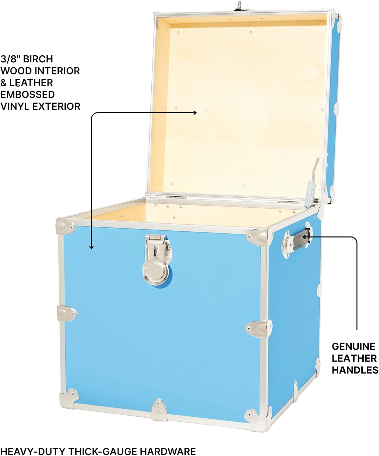 Rhino Trunk & Case Classic Cube Trunk - Home Storage Box, College Footlocker and Seating - 18"x18"x20", 1500+ lbs Capacity, Many Colors, Soft-Close Lid. USA Made Secure Dorm Furniture & Organization