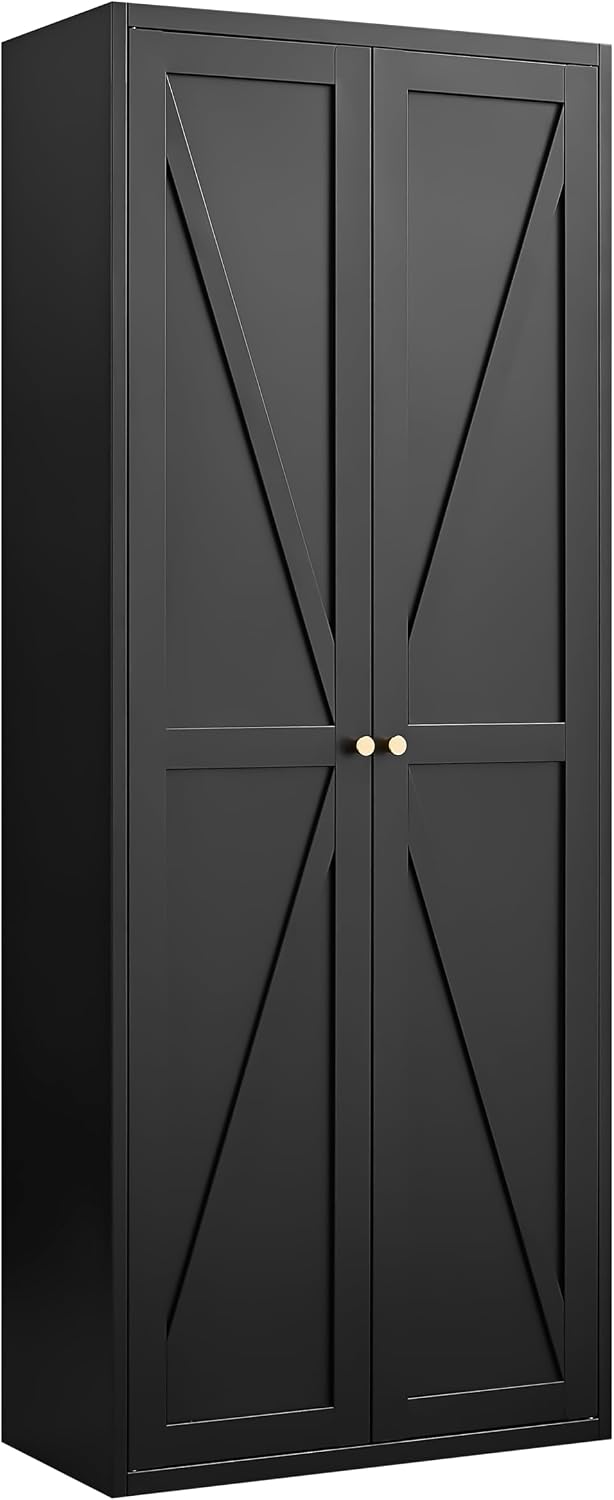 DSHADE Metal Kitchen Pantry Cabinet w/Adjustable Shelves, 2-Door Tall Steel Locker Heavy-Duty Freestanding Storage Organizer for Kitchen/Living Room/Dining/Office (Black)