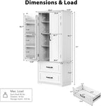 71" Farmhouse Kitchen Pantry Cabinet with 2 Large Drawers, Freestanding Cupboard Sideboard Storage Cabinet with 8 Door Shelves and Adjustable Shelves for Kitchen,Dining Room,Living Room,Laundry