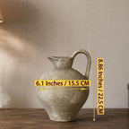 Ceramic Rustic Farmhouse Vase with Handle, 8.8 Inch Beige Vintage Vase, Rustic Ceramic Pottery for Home Decor, Farmhouse Decor Centerpiece for Kitchen, Living Room, Entryway