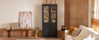 32.75" D*15.75" W*74.5" H Freestanding Kitchen Pantry with 4 Shelves, Top French Door & Lower Double Door, Rectangular Kitchen Pantry，for Living Room, Dining Room，Black