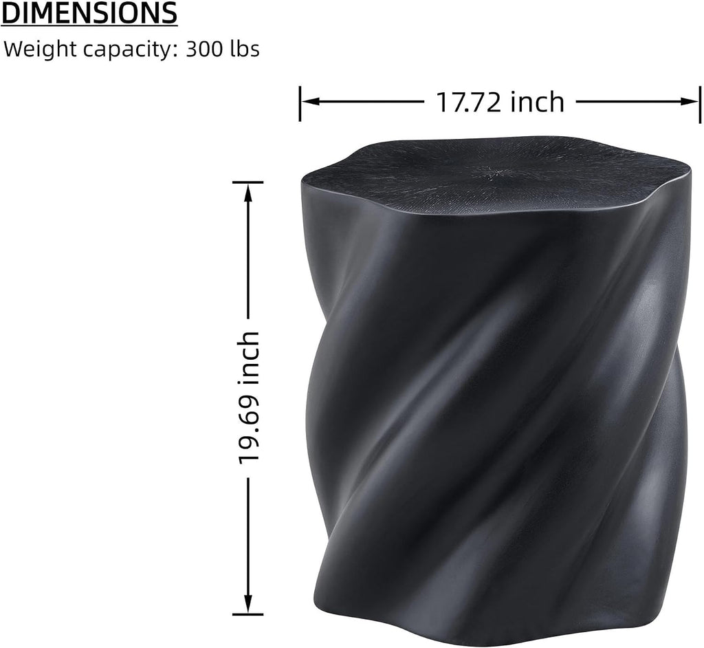 Art Deco Twisted End Table, Organic Sculptural Side Table for Living Room Decor, Modern Nightstand with Smooth Black Fiberglass Finish, Compact Accent Furniture for Small Spaces