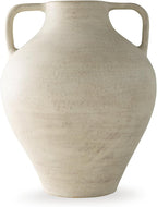 Signature Design by Ashley Justy Vase, Terra Cotta Decor with Antiqued Beige Finish for Faux or Dried Arrangements, Sculptural Accent for Tables or Shelves, 17" H