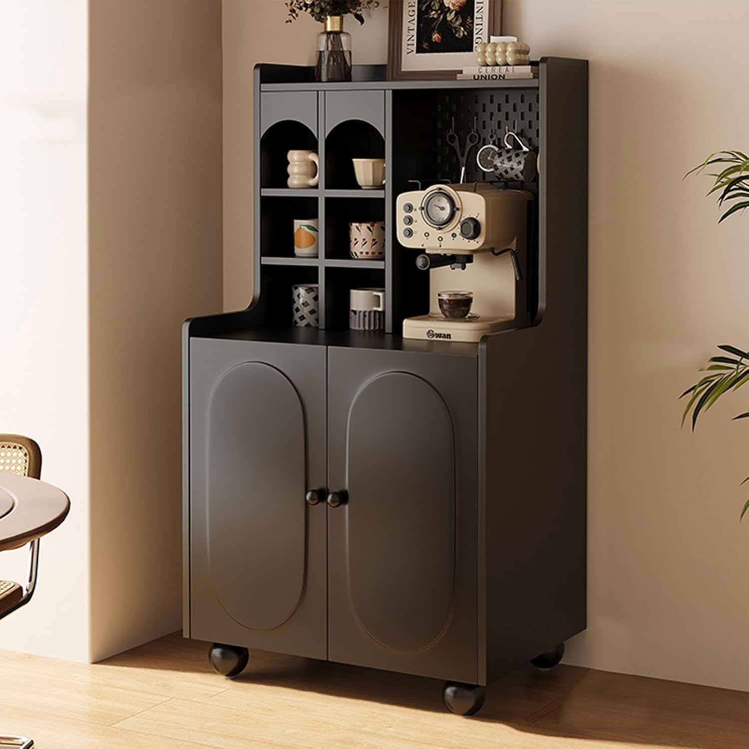 Kitchen Cabinet, Tall Pantry Cabinet, Versatile Cupboard for Dining Room, Farmhouse Tall Food Large Wood Pantry Storage Furniture for Kitchen Dining Room(Black)