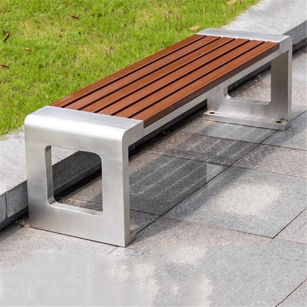 Garden Outdoor Garden Stainless Steel Bench, with Plastic Wood Sitting Surface, for Balcony Indoor Terrace No Backrest Chair Seat(Large)