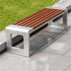 Garden Outdoor Garden Stainless Steel Bench, with Plastic Wood Sitting Surface, for Balcony Indoor Terrace No Backrest Chair Seat(Large)