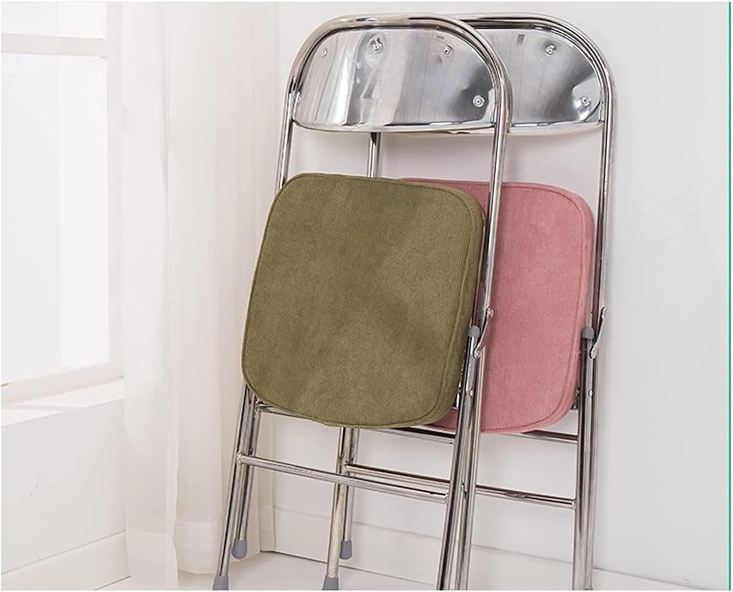 Corduroy Folding Office Chair with Padded Seat for Kitchen Bedroom Meetings(Gd,Grey Wolf)