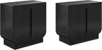 Nathan James Joey Mid Century Modern Storage Cabinet, Arched Accent Cabinet with Rounded Bottom Edges and Integrated Door Pull Cutouts, Black Oak Set of 2