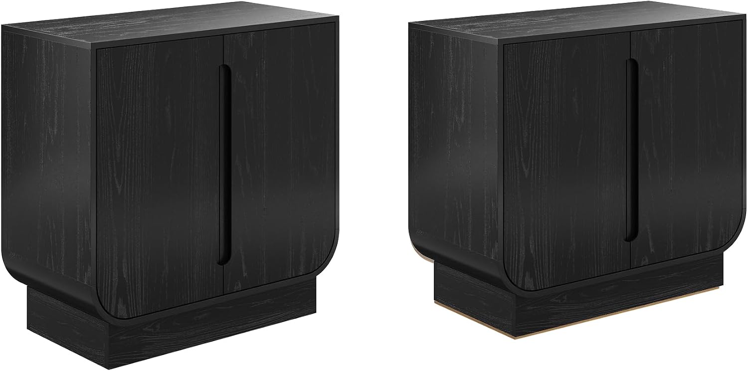 Nathan James Joey Mid Century Modern Storage Cabinet, Arched Accent Cabinet with Rounded Bottom Edges and Integrated Door Pull Cutouts, Black Oak Set of 2