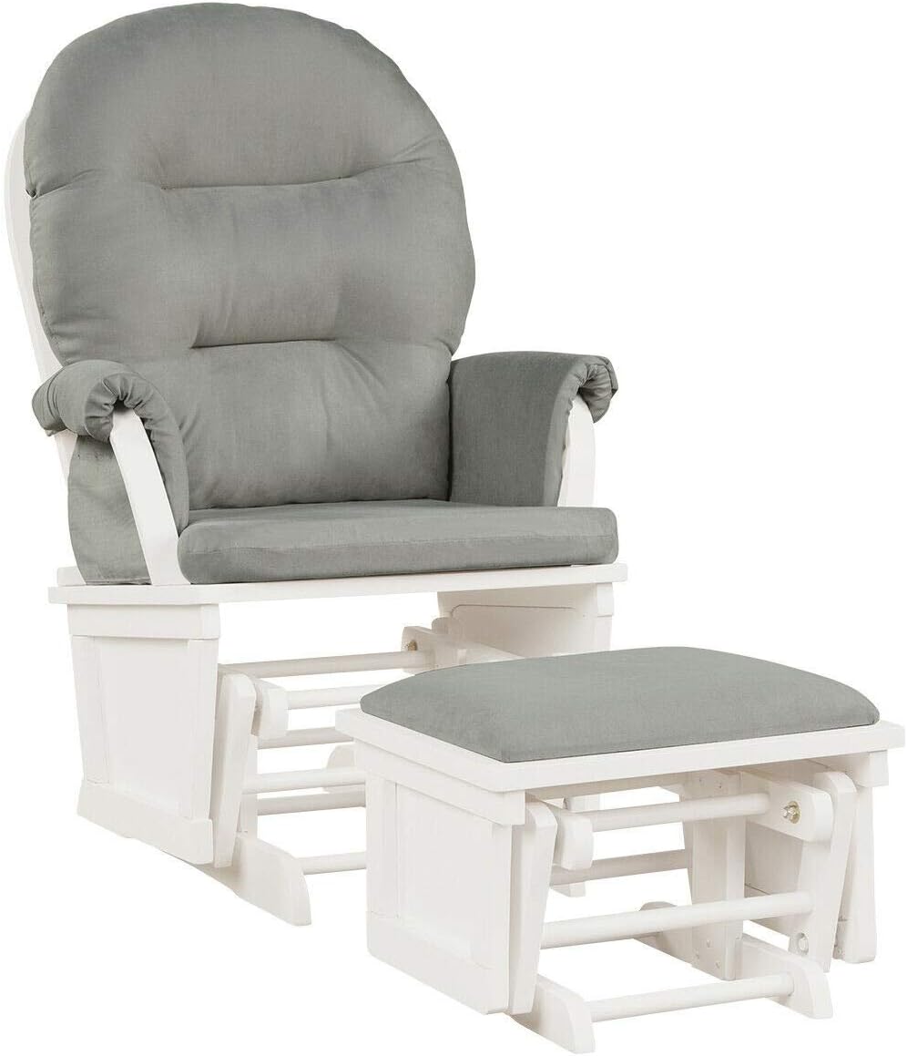 Baby Nursery Glider Chair Smooth Rocking Chair for Baby Nursing Babies Glider and Ottoman Upholstered Comfort Relax Rocker Chair with Padded Arm Cushions & Storage Pocket (Light Gray)