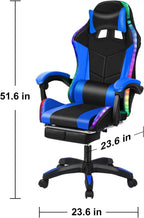 Gaming Chair, Computer Chair with Footrest and Lumbar Support, Height Adjustable Game Chair with 360° Swivel Seat and Headrest, High Back Office Chair with Bluetooth Speakers and LED Lights Blue