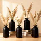 Black Ceramic Bud Vases Set of 6 – 5in Small Vases for Dry Flowers or House Plants, Modern Boho Decorative Vases for Wedding, Home, Table Centerpieces, Mantel or Office Decor