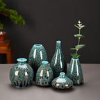 Ceramic Bud Vase Set, Fambe Blue Glazed Finish, Decorative Flower Vases (Blue-Set of 6)