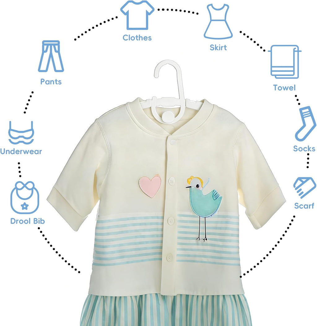 30 Pack Baby Hangers Adjustable for Infant to Children Kids Clothes Hangers - Thick Plastic Non-Slip Stackable Space Saving Nursery Toddler Pants Bar Closet Organizer White