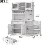 71" Tall Kitchen Pantry Storage Cabinet with 2 Sliding Doors & Outlet,Modern Kitchen Hutch Cabinet with LED Light & Drawers,Wood Food Pantry with Wine Rack & Glass Holder,Cupboard for Dining Room