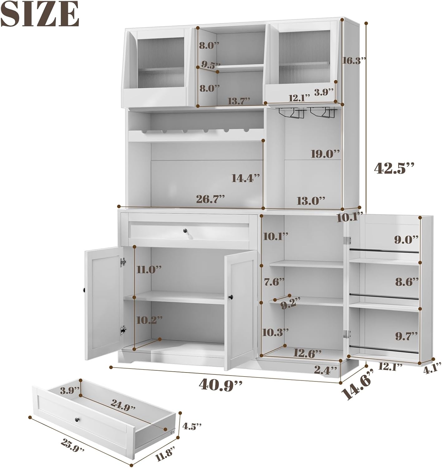 71" Tall Kitchen Pantry Storage Cabinet with 2 Sliding Doors & Outlet,Modern Kitchen Hutch Cabinet with LED Light & Drawers,Wood Food Pantry with Wine Rack & Glass Holder,Cupboard for Dining Room