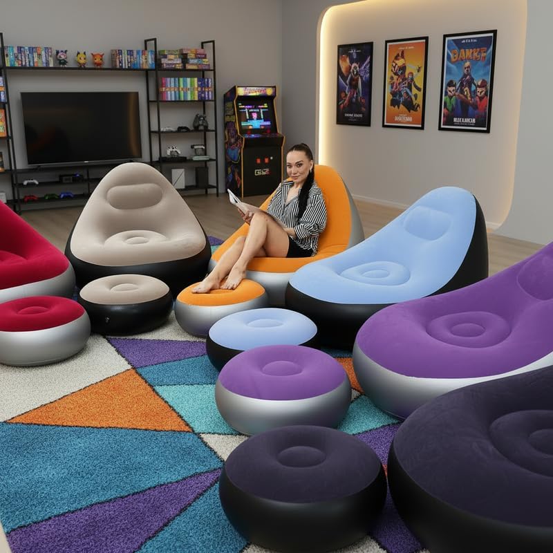 Inflatable Donut Chair, PVC Lazy Sofa, Foldable Round Seat for Bedroom and Outdoor Use (red)