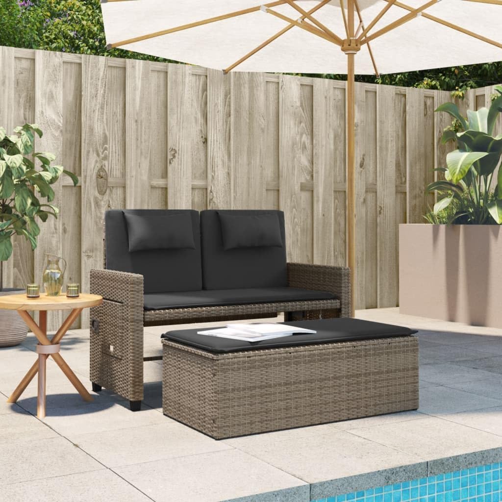 Garden Bench Grey PE Rattan, Powder-Coated Steel, Polyester Medium,Reclining Garden Bench with Adjustable Armrests | WeatherResistant Poly Rattan | Outdoor & Indoor Use Patio Furniture