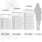 Furnulem Tall Nightstand with 4 Fabric Drawers, Small Dresser for Bedroom | White Dorm Bedside Table , Dresser for Closet, Storage Drawer for Living Room, Entryway, Furniture, Metal Frame, Wood Top
