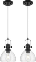 2 Pack Pendant Lights Kitchen Island, 7.5" Black Pendant Lighting with Clear Seeded Glass Shade, Farmhouse Hanging Light Fixtures for Dining Room, AD-22151-1P2-BK