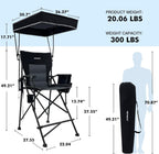 27" Tall Folding Director Chair Oversized with Canopy Shade for Adults Heavy Duty Camping Chair Portable with Footrest & Carry Bag Supports 300 lbs
