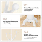 Wooden Coat Rack Freestanding Coat Tree with 8 Hooks, White | Stable Sphere Base, Heavy Duty Standing Coat Hanger for Entryway, Hallway, Bedroom, Coats, Hats, Bags