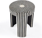 Beaumont Lane Transitional Round Bone Inlay Side Table, Black and White Finish, 18" W x 18" D x 22" H, Engineered Wood Construction, Handcrafted Accent Table for Living Room Decor