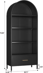 VEXPOR 73" Tall Arched Bookcase with Drawer, Metal Arched Cabinet with 2 Adjustable Shelves, Open Display Shelf for Home Office & Living Room, Heavy Duty Steel Storage Organizer