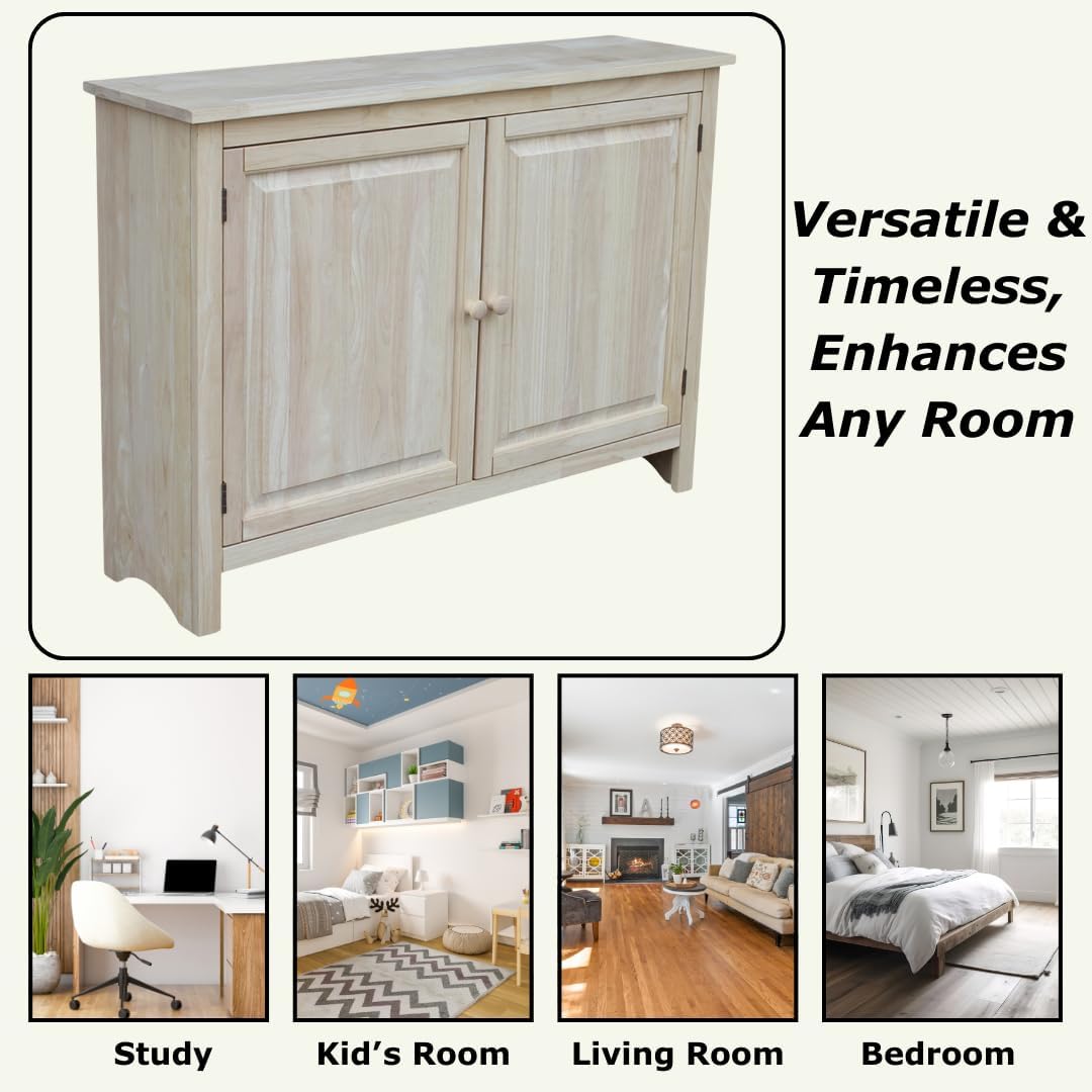 Solid Wood Hall Cupboard - 34" H, Unfinished