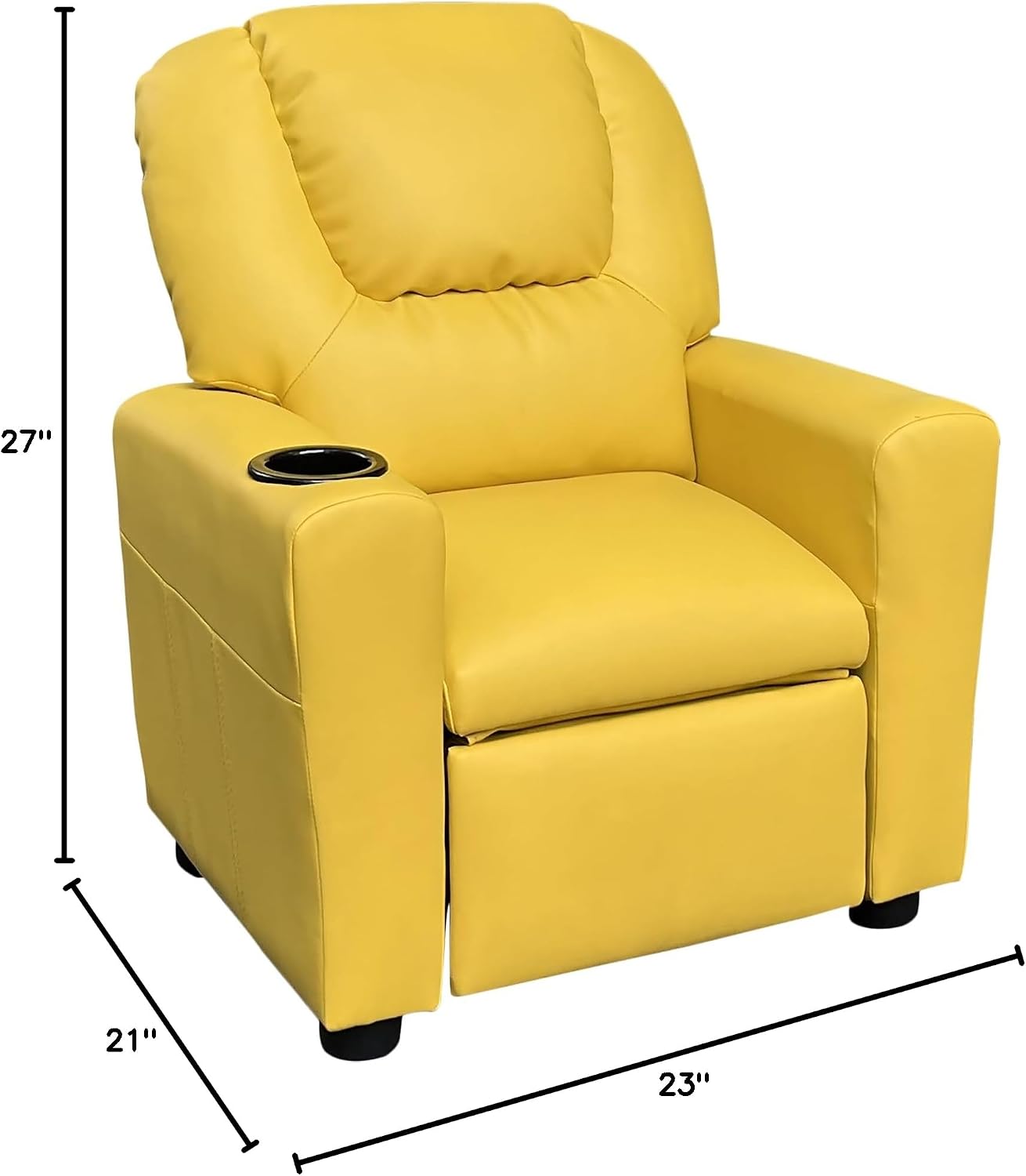 23" Yellow PU Leather Recliner Chair with Cupholder