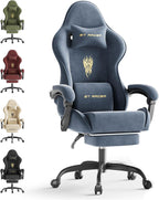 Huracan Velvet Fabric Gaming Chair with Footrest for Adults, Ergonomic Gaming Chairs with Massage Lumbar, Reclining Racing Computer Chair with Spring Cushion for Home Office Video Game, Grey