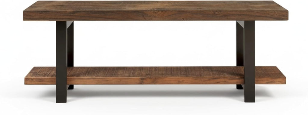 Alaterre Furniture Pomona Dining Bench - 48-Inch Modern Industrial Solid Wood Indoor Bench with Open Bottom Storage Shelf - Seating for Kitchen, Dining Room, and Living Room (Rustic Brown)