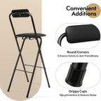 1 Pcs Folding Bar Stool with Backrest, 29.5 Inch Tall Foldable Stool Chair, Portable Space-Saving Counter Height Chair 275lbs Load Capacity for Kitchen Counter Home Dining, Black