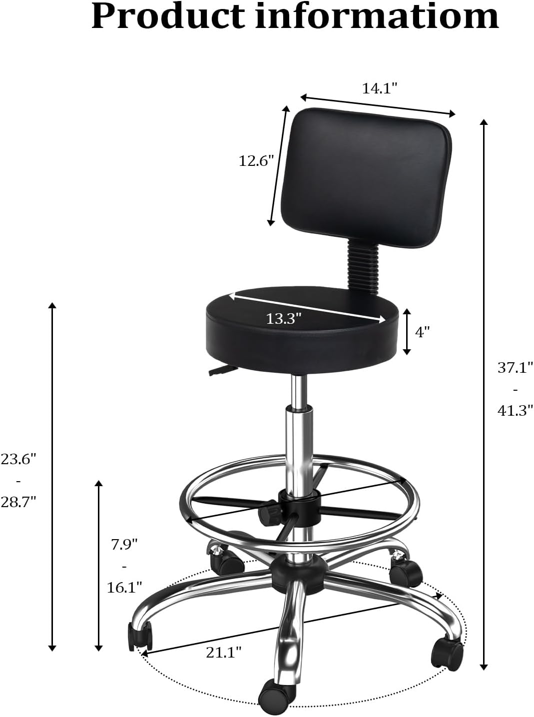 OmySalon Drafting Chair,Ergonomic Office Desk Chair with Back Support,Tall Adjustable Rolling Stool with Footrest & Thick Seat Cushion,Computer Chair for Salon Medical Spa Home Bar Kitchen, Black