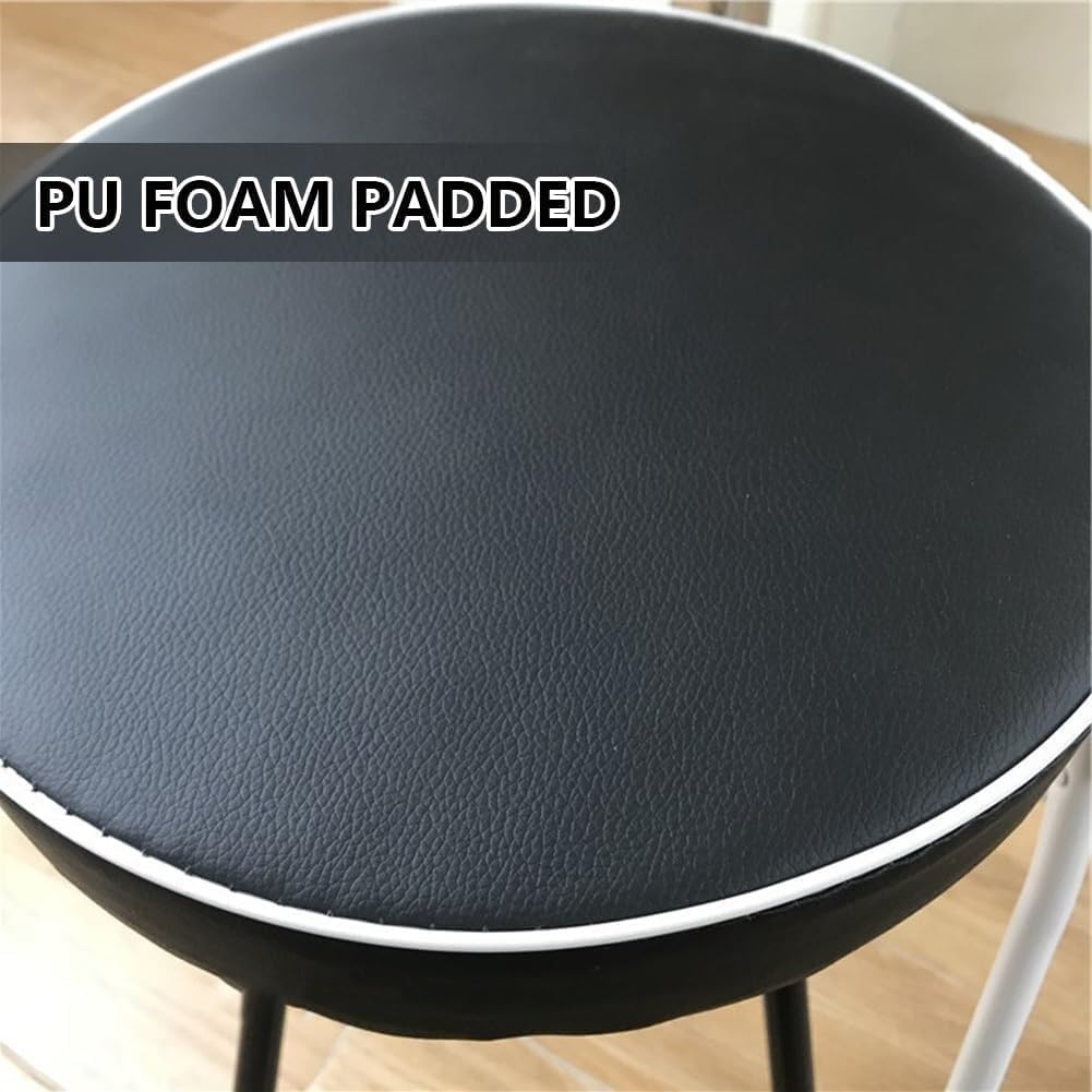 Metal Folding Bar Chair with Footrest 20in Tall Backless Round Padded Stool for Adults(White)