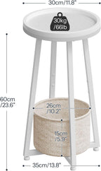 HOOBRO Round Side Table and Nightstand Bundle, 2-Tier Round Sofa End Table, Modern End Table with 1 Drawer and 1 Open Compartment, WW183BZ01-NL208BZ01