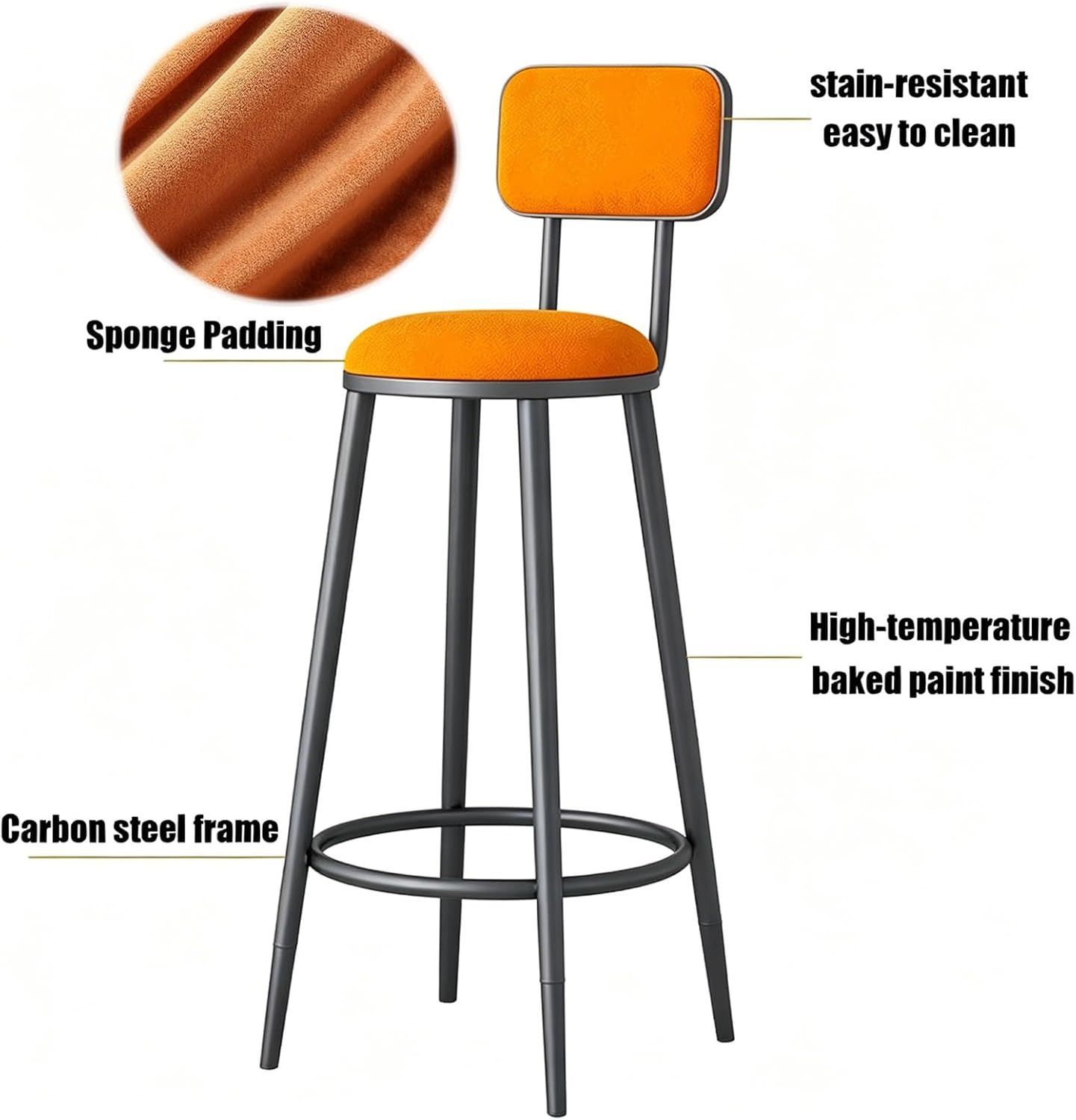 Commercial Stainless Steel Stool, Metal Bar Stools, Reception Chair, Tall Executive Office Chair, with Back and Footrest, for Small Spaces Home Bedroom Study(Pink,85cm)