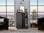 Tuhome Bar Cart, Two External Shelves, Four Casters, Six Built-in Wine Rack, Single Door Cabinet -Smokey Oak