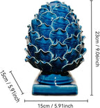 Blue Ceramic Artichoke Statue | Unique Artisanal, Decorative Sculpture, For Living Room, Office, Bookshelf
