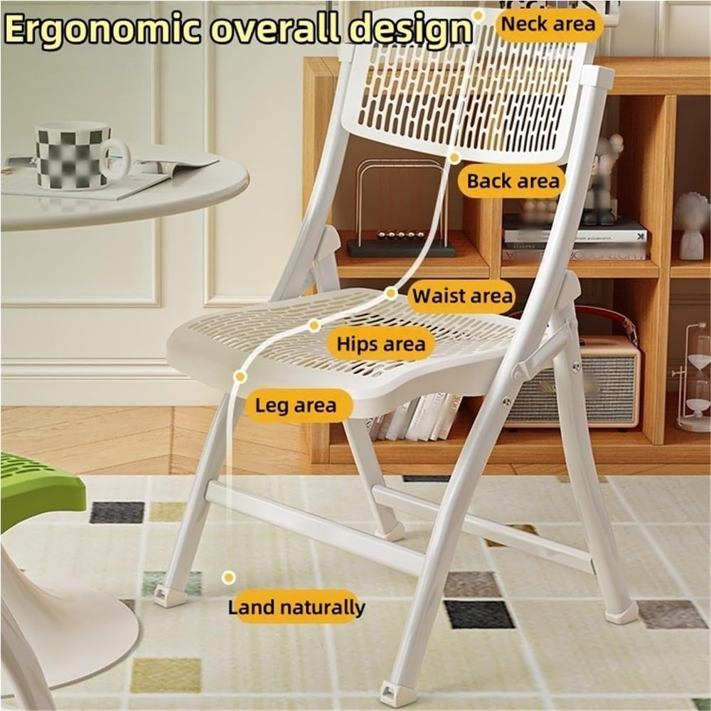 Hollow Design Folding Chair, Breathable Collapsible Chair with Non-Slip Feet, Thickened Carbon Steel Frame for Dining, Office, Kitchen(Gray)