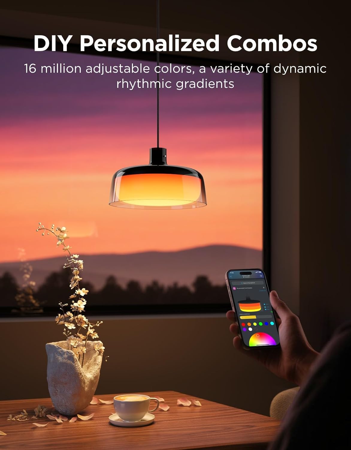 Govee Pendant Light for Kitchen Island, Three-Layer RGBIC Smart Lighting, Matter Compatible, 1300LM 2700K-6500K Dimmable Black Hanging Light Fixture Works with Alexa, Adjustable Height for Dining Room