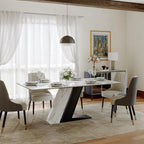 POVISON 71" Luxury Modern Dining Table for 6, Sintered Stone Dining Table Top with Z-Shaped Stainless Steel Pedestal, Rectangle Dining Room Table (Table Only)