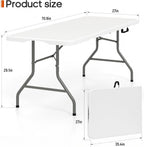 Folding Table 6FT 350 LBS Heavy Duty Foldable Table with 18% Thicker HDPE Waterproof Top, Portable Fold in Half with Handle, Reinforced Steel Frame for Indoor Outdoor Party Events