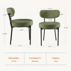 DUMOS Dining Chairs Set of 2, Mid Century Modern Chair Round Upholstered Curved Backrest, Kitchen Vanity Living Room Chairs with Black Metal Legs, Green
